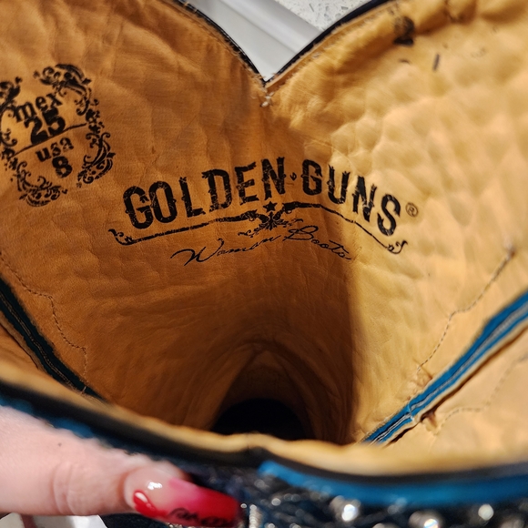 Golden Guns Texas Country Studded Teal Cowboy Boots - Picture 2 of 8